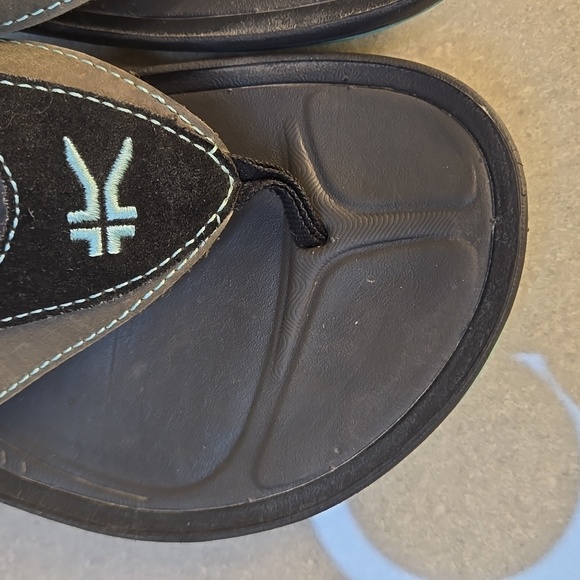 Kuru black, dark brown, and teal suppoertive thong flip flop sandals, size 8 - Picture 3 of 11